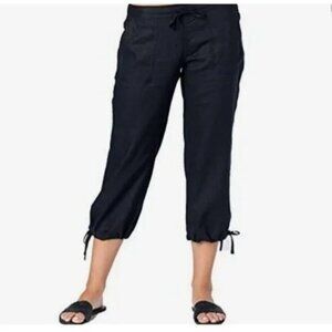 Mariyaab By High Style Tie Leg 100% Linen Lagenlook Pants Crop Size 12